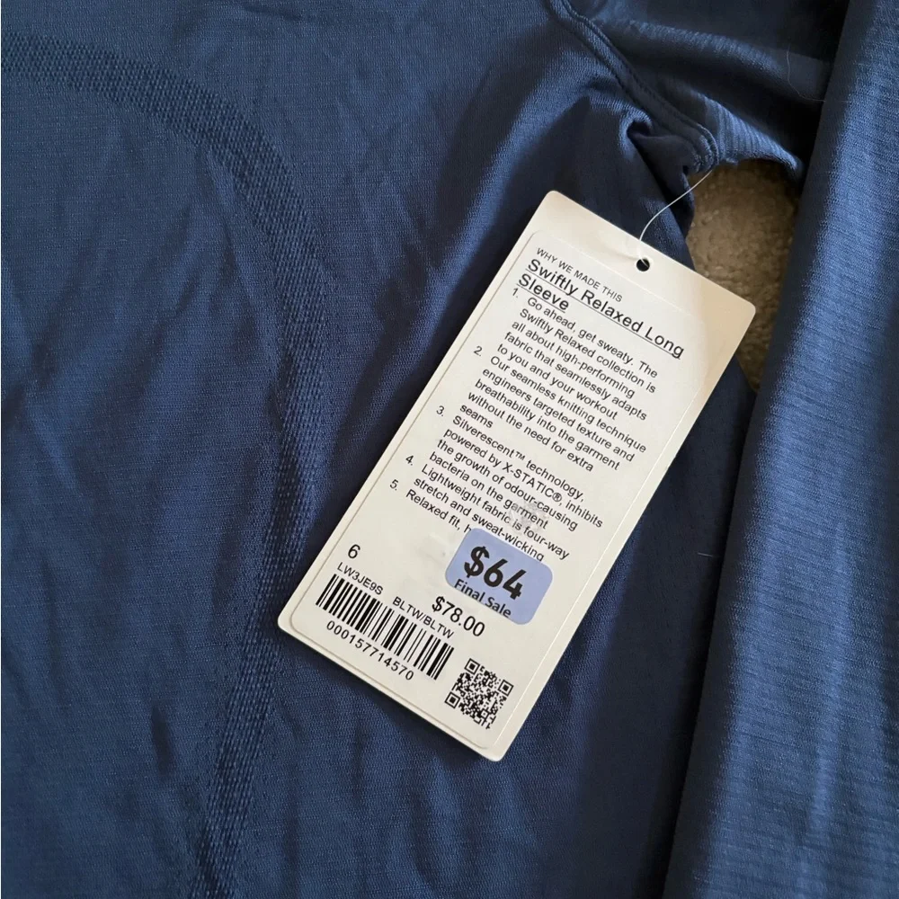 Lululemon swiftly tech relaxed, long sleeve size 6 NWT blue twill - Picture 2 of 6